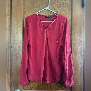 Active USA Pink Long Sleeve Blouse with Mandarin Collar